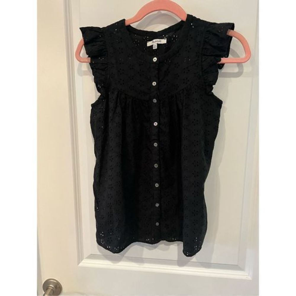 Madewell Women’s Bib Top Eyelet Lace Button Ruffle Sleeve Size XXS